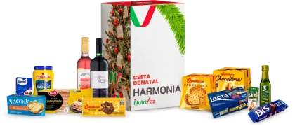 Cesta de Natal Harmonia Nutrifaz: caixa decorada e seleção ilustrativa dos produtos