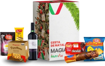 Cesta de Natal Magia Nutrifaz: caixa decorada e seleção ilustrativa dos produtos