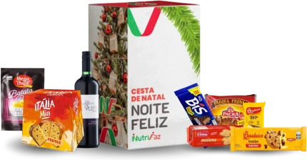 Cesta de Natal Noite Feliz Nutrifaz: caixa decorada e seleção ilustrativa dos produtos