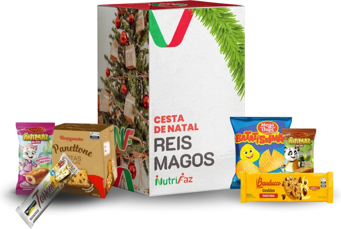 Cesta de Natal Reis Magos Nutrifaz: caixa decorada e seleção ilustrativa dos produtos