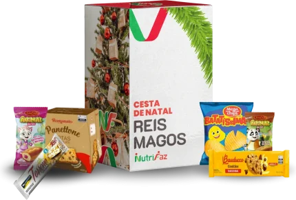 Cesta de Natal Reis Magos Nutrifaz: caixa decorada e seleção ilustrativa dos produtos