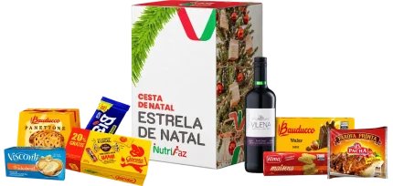 Cesta de Natal Estrela de Natal Nutrifaz: caixa decorada e seleção ilustrativa dos produtos